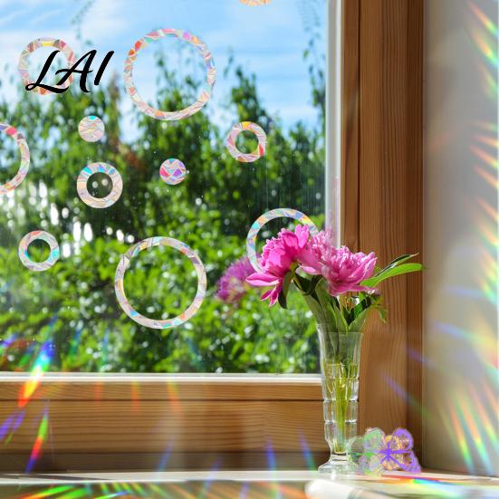 Bird Strike Deterrent 16Pcs Window Decals to Prevent Strikes Clings for Birds Circles Style Rainbow Easy Apply Film Alert Static Glass Reminder