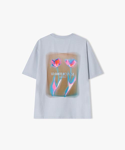 River Classy [25Ss] Llm42506 Sky Frame Flower Artwork Half T-Shirt 95