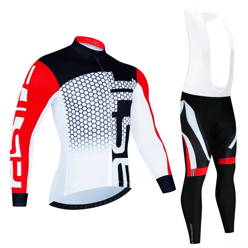 Mens Winter Cycling Jersey Bib Pants Set Breathable Warm Long Sleeve Thermal Kit Road Bike Riding