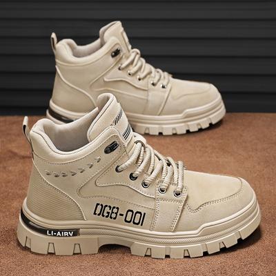 Men's Shoes Platform Heightening Martin Boots Men's High-top Trendy Shoes Men's Autumn and Winter Tooling Locomotive Shoes