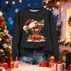 Women's Fashionable Casual Long-Sleeved Christmas Letter Print Crew-Neck Sweatshirt