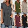 Übergröße Damenmode V-Ausschnitt Ramidos Print Kurzarm Langes T-Shirt Bluse