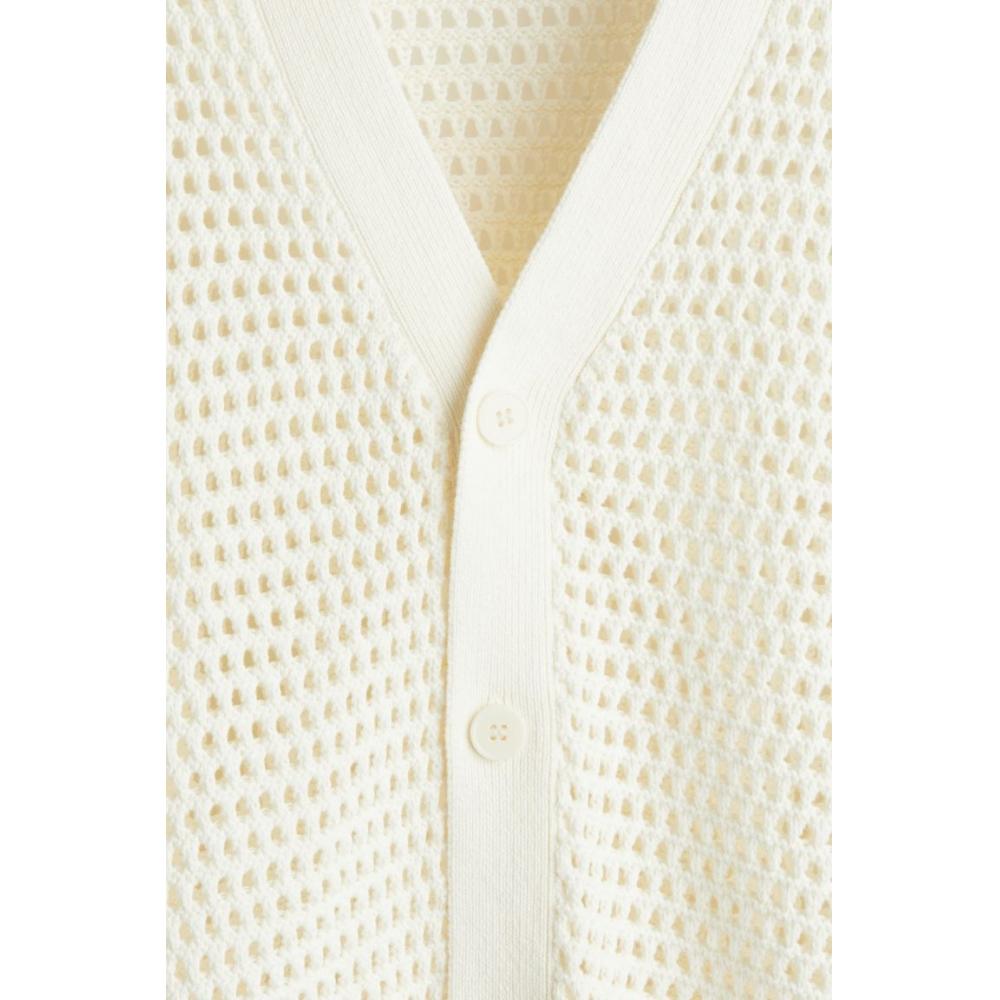 H M Hole Knit Cardigan Regular Fit creaM