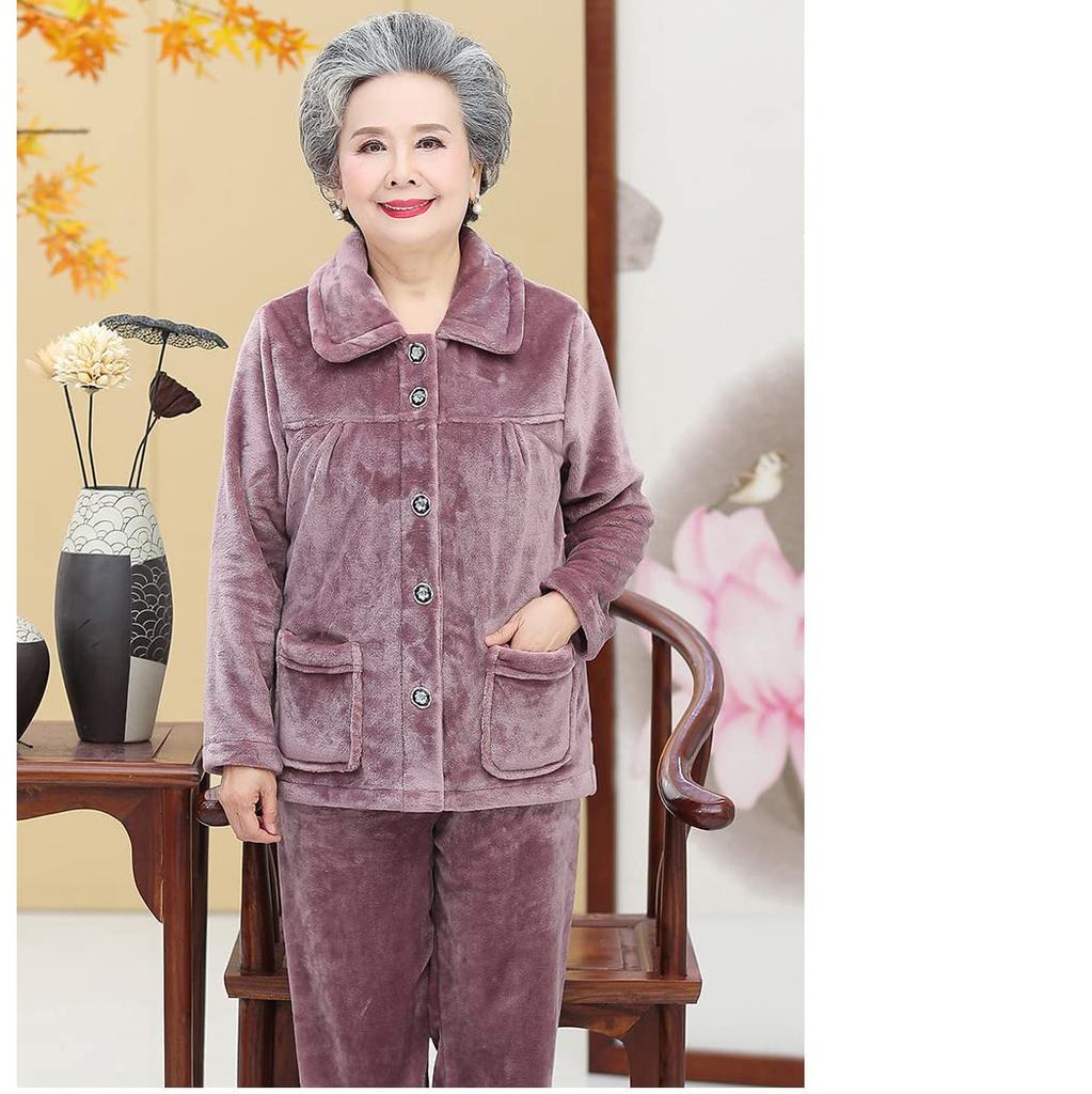 MTKCNTL Winter Loungewear Fluffy and Plus Size for Micro Wearable Christmas Gift for Seniors Women's Pajamas, Fleece-Lined Set, Seniors, Open-Front