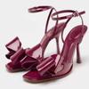 Sexy Patent Leather High Heels Ladies Butterfly-knot Square Toe Sandal Women Fashion  Wedding Party Dress Shoes Women Pumps