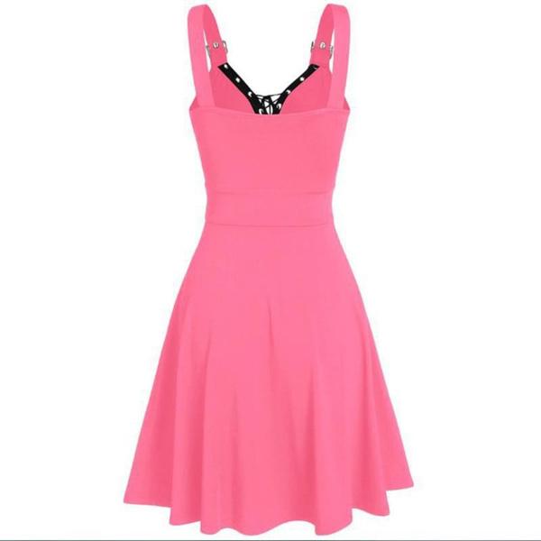 Damenkleid Gothic Punk Stil Kleid Patchwork Bandage Trägerkleid