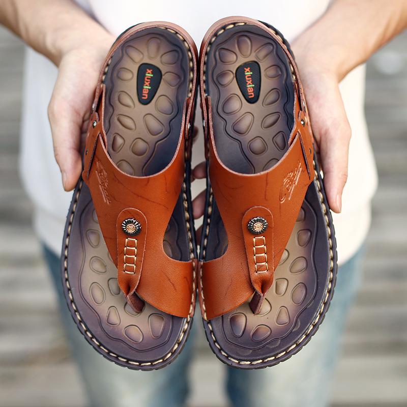 Men Sandals Leather Trail Wading Shoes Open Toe Wide Outdoor Flip Flops Athletic Hiking White Beach Walking Roman Sandals