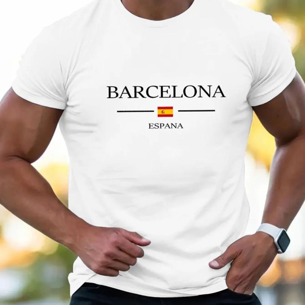 

Летняя мужская повседневная свободная футболка большого размера из 100% чистого хлопка с круглым вырезом и короткими рукавами и принтом в виде буквы «Барселона» XXL