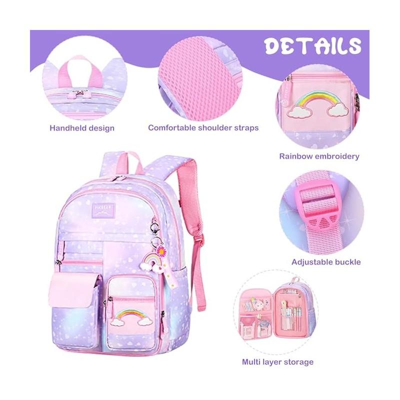 Schulrucksack Regenbogen Mit Schlüsselanhänger Jugendlich Für Mädchen Regenbogen