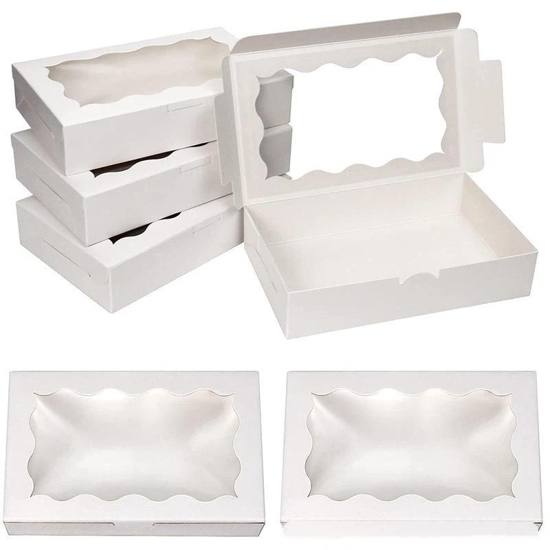 10Pcs Food Grade Kraft Paper Cake Boxes Rectangle Clear Open Window for Candy Wedding Favor Jewelry Packaging Party Supplies