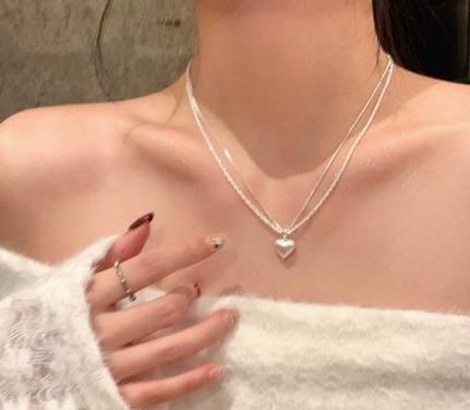 Women's Double Layer Tone Heart Pendant Necklace, Dainty Jewelry for Everyday Wear