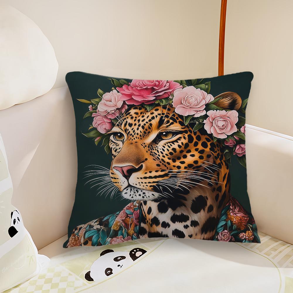 Wreath for Leopard Cushion Cover Pillow Case Plush Fabric Soft Double Sided Print Sofa Cushion Cover Throw Pillow Covers