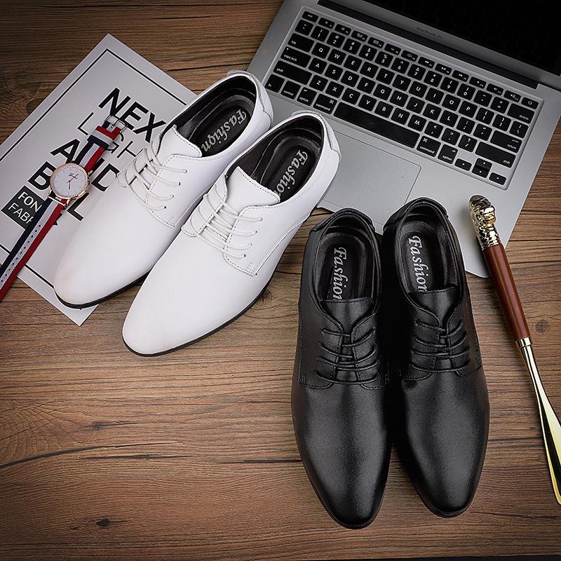 Men's British Style White Leather Shoes for Weddings and Business - Casual, Large Size, Perfect for Piano Performance