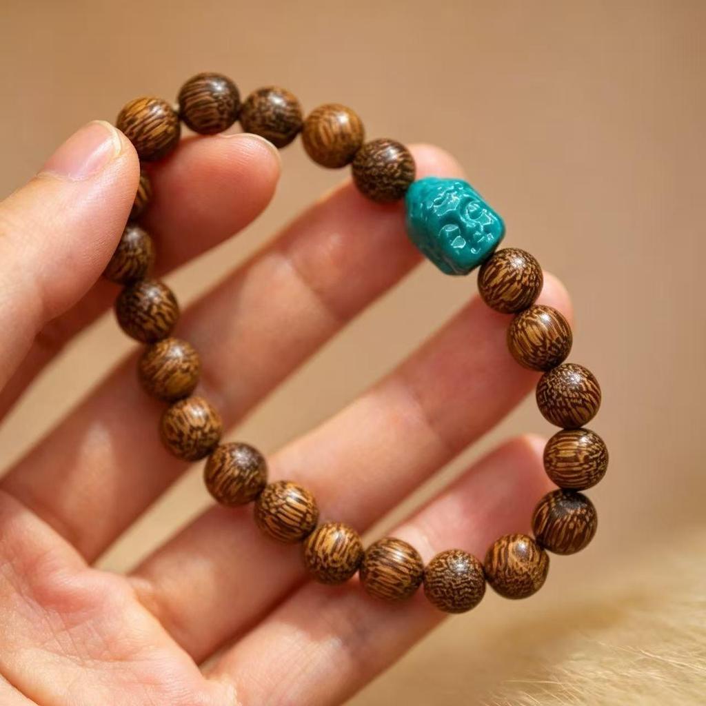 Exquisite Carving Bracelet: Agarwood, Imitation Beeswax, Turquoise & Hetian Jade