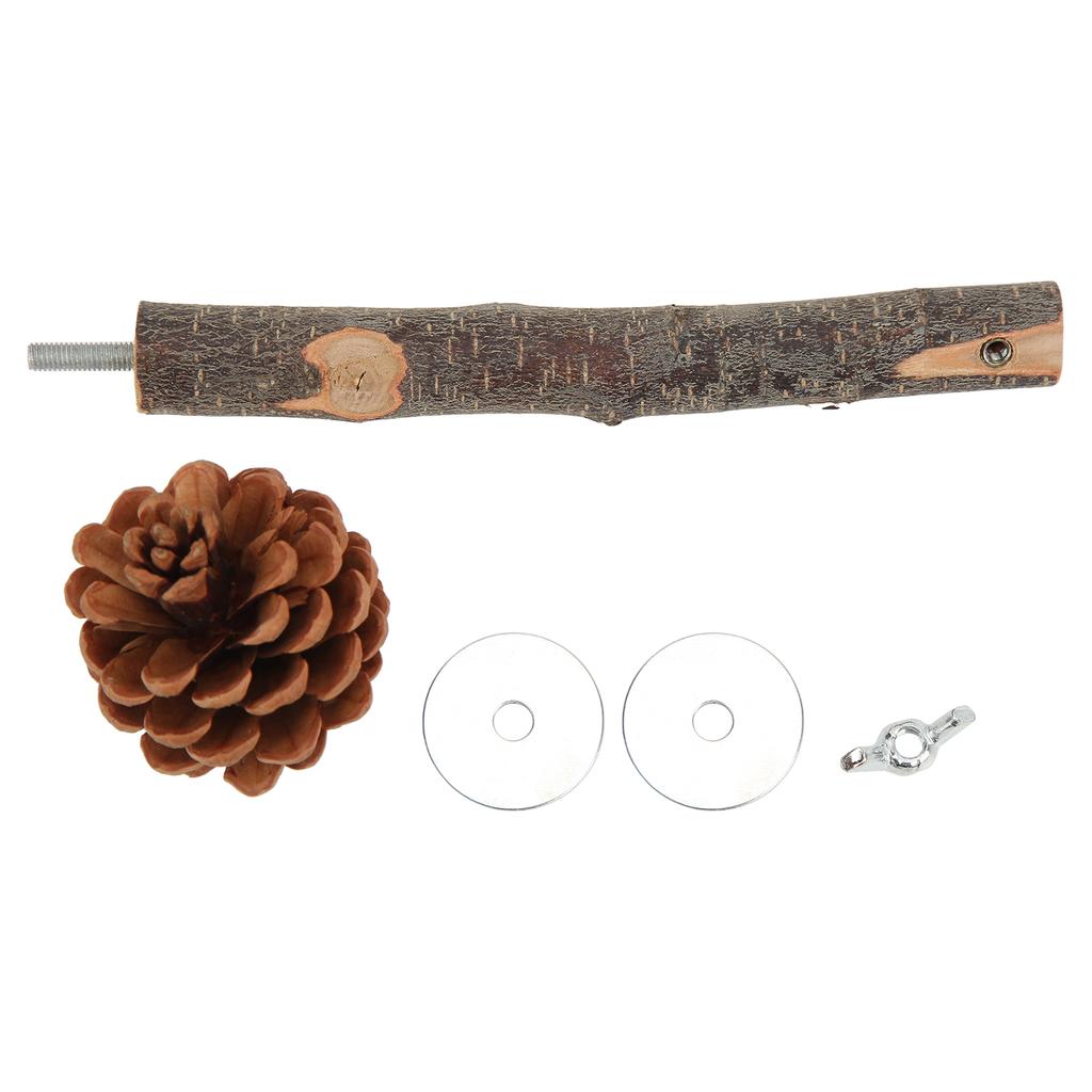Natural Perch Bird Stand Pole Chewable Applewood Bird Perch Cage Accessories with Pine Cone for Parakeets