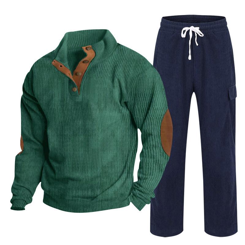 Herren Herbst/Winter Neuankömmling Sportbekleidung Zweiteiliges Set Cord Knopfleiste Henley Oberteil und Straight-Leg Hose Lässiges Ensemble