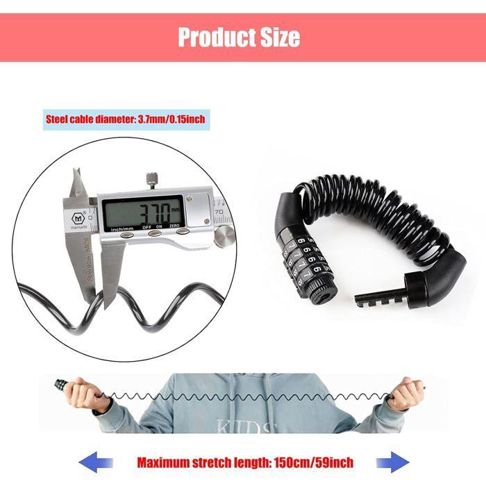 Cadenas de vélo - AIMOONSA - Cadenas à code 4 chiffres - Longueur 150 cm - Câble acier Ø3,7 mm - Cylindre alliage zinc