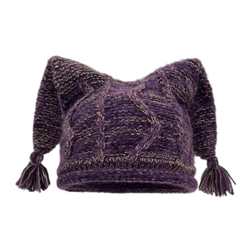 

Клоунская шляпа с рогами для подростков, вязаная шапка для девочек, шапка-бини для холодной погоды для женщин, мужчин, шапка-череп, унисекс аксессуары