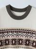 New Jacquard Cashmere Fair Isle Color Block Pullover with Five-Point Sleeves - Perfect for Autumn and Winter