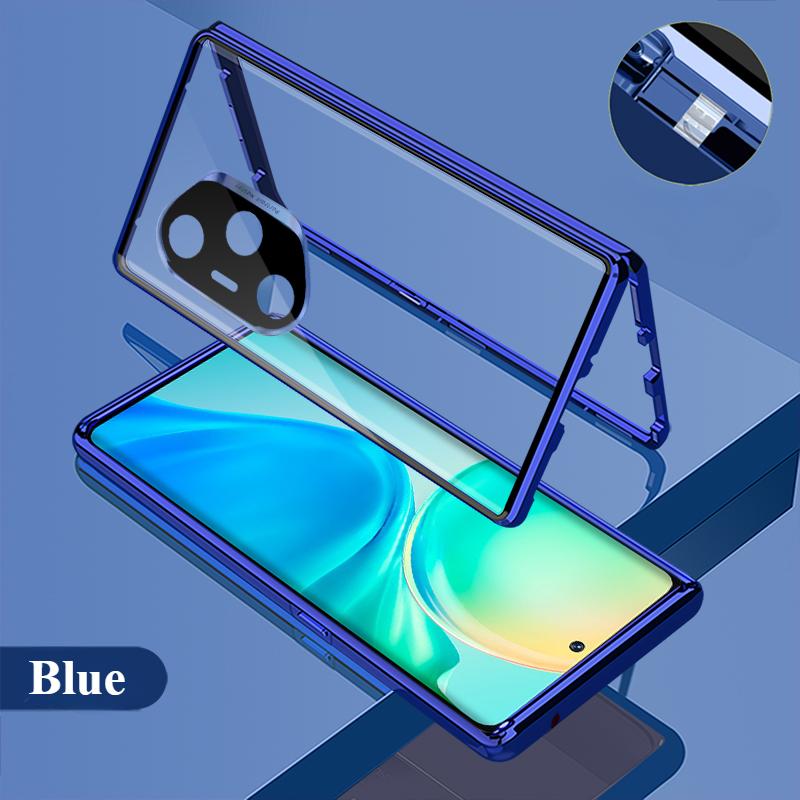 Custodia per telefono con bumper in metallo ad adsorbimento magnetico in vetro trasparente a 360° su entrambi i lati per Honor 400 400 Pro 400 Lite Fibbia nascosta Protezione obiettivo Copertura antiurto