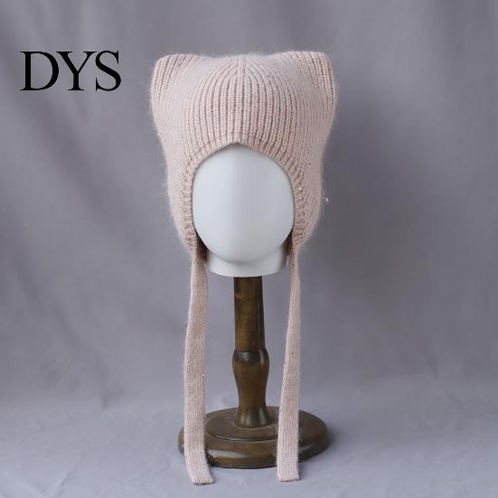 Warm Knitted Hat for Women Cat Ear Hat, Flap Cute Foldable Cold Weather Winter Brimless Skiing Hiking Outdoor Casual Wear Lightweight Breathable Knit