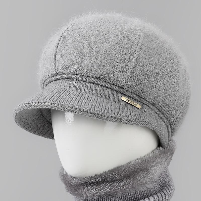 Ladies Winter Rabbit Fur Hat Warm Thickened Knitted Mother Wool Hat Cold Versatile Old Man Hat one size (hat only)