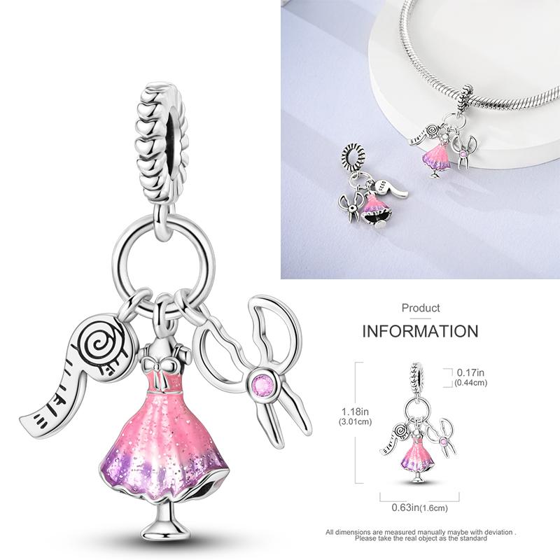 New Copper Charms Beads Pink Series Perfume Cake Princess Skirt Pendant Fit Original Bracelet Diy Jewelry Gifts