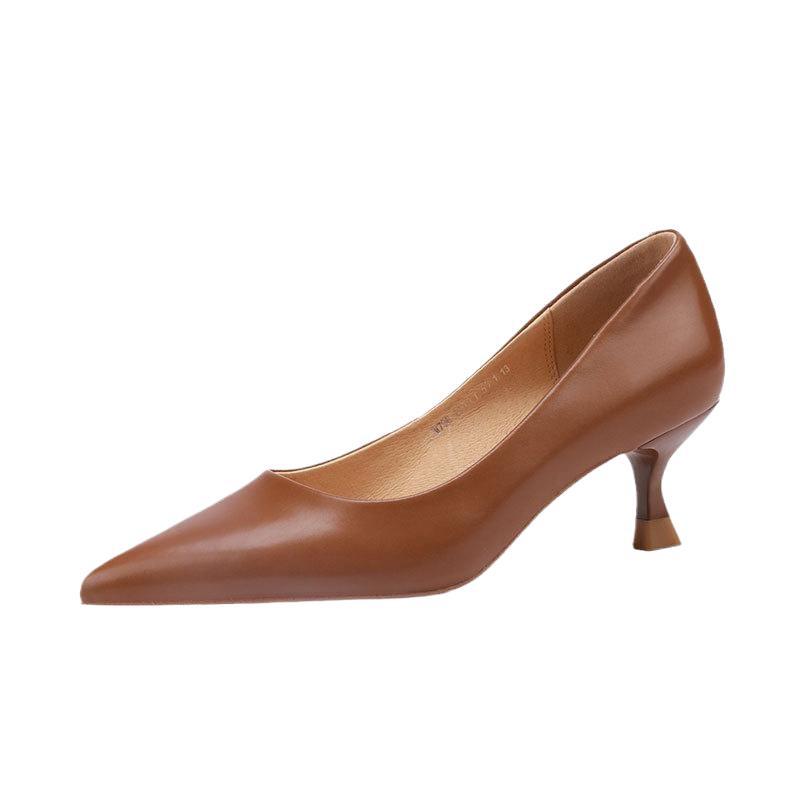 Great to wear in the spring of 2025, new black minimalist light mouth stiletto non-slip single shoes, women's pointed high heels, small leather shoes