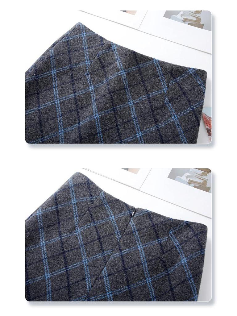 American Retro High Waist Plaid Woolen Skirt - Women's Autumn/Winter 2025 Bodycon Design