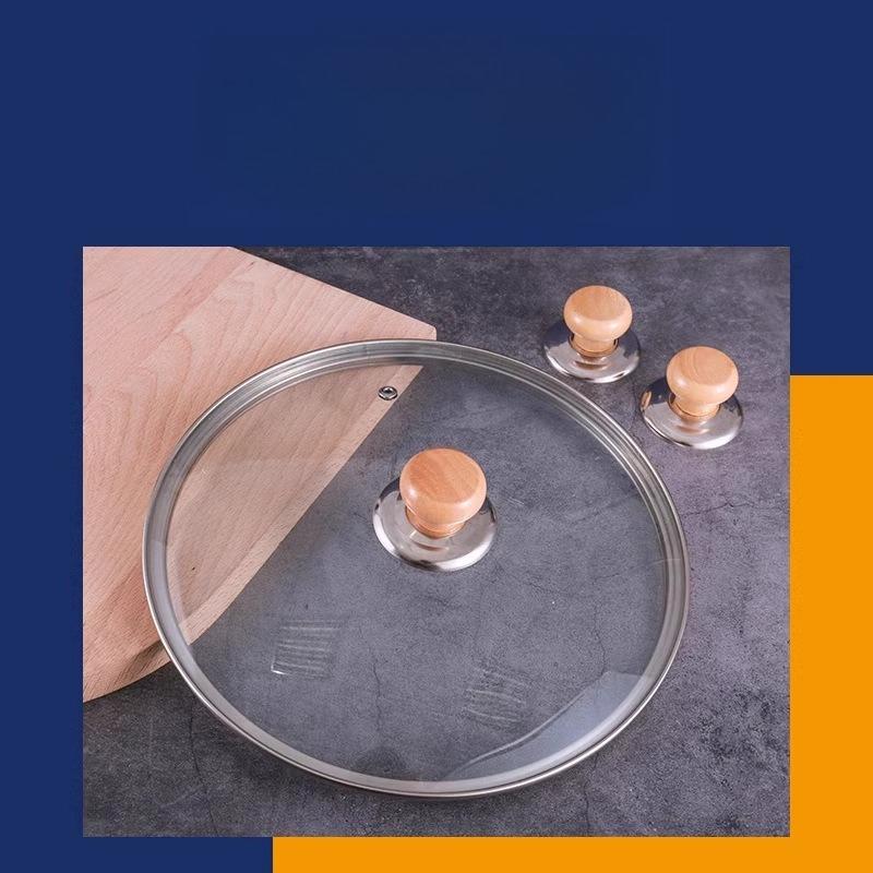 Wooden Pot Cover Stainless Steel Top Bead Heat Resistant Universal Pot Cover Handle Kitchen Accessories