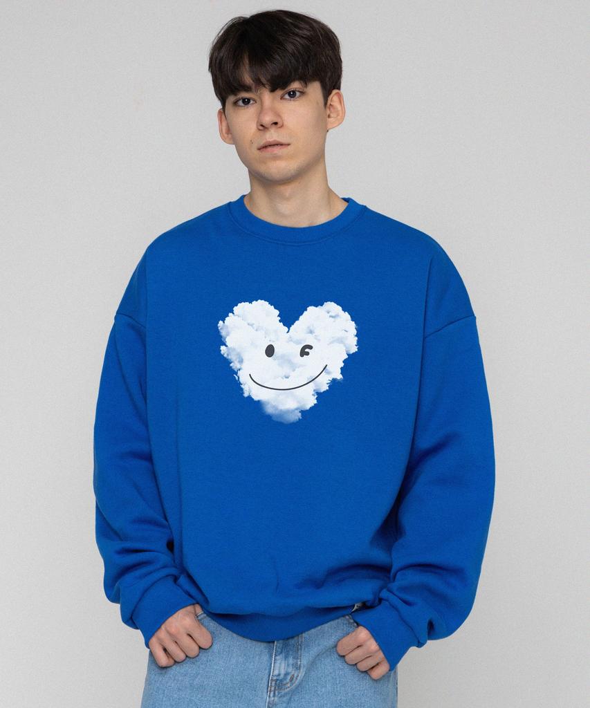 GRAVER [Unisex] Big Cloud Heart Smile Sweatshirt_Cobalt Blue