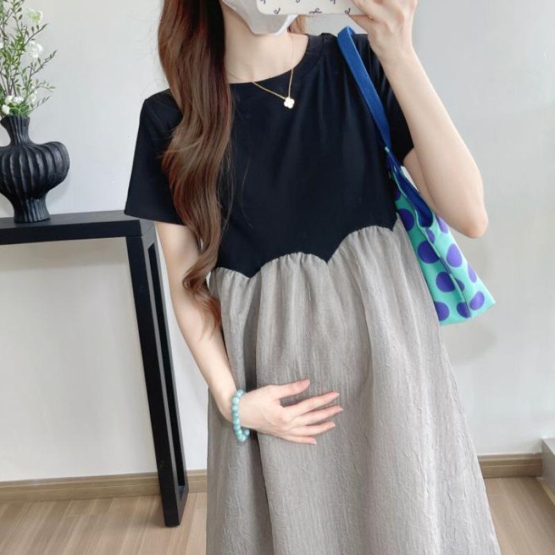 Maternity Tie-Dye Chiffon Patchwork Short Sleeve Dress, Summer 2026 Large