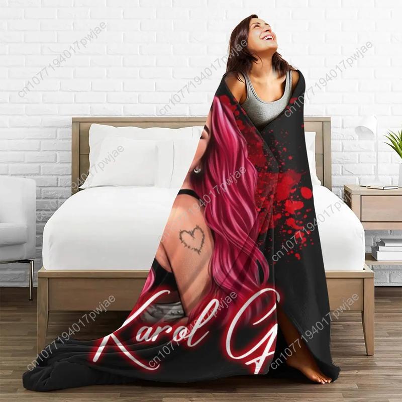 Karol G Christmas Gift Flannel Blanket Pop Music Singer Super Soft Throw Blanket for Chair Travel Cute Bedspread Sofa Bed Cover