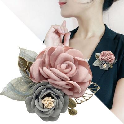 1Pc Luxury Woman Brooches Rose Brooch Fabric Flower Corsage Shawl Button Sweater Coat Temperament Pin Accessories