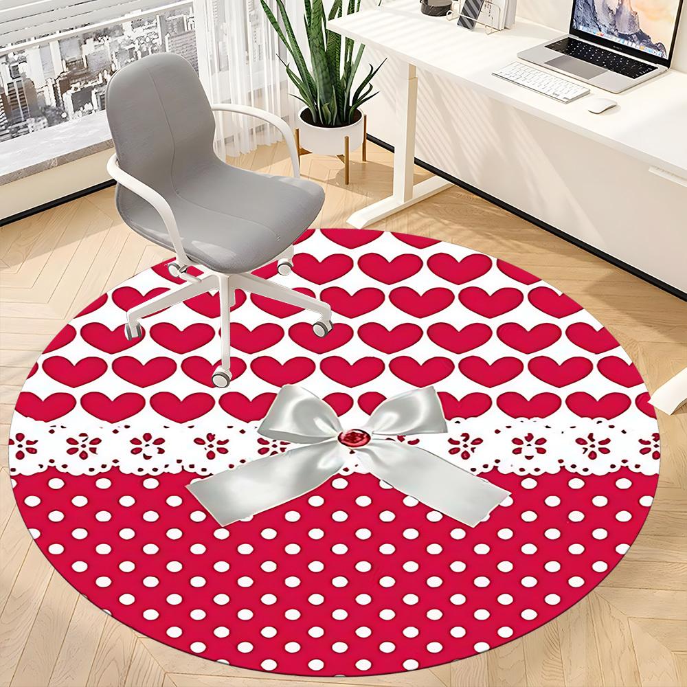 1pc Heart Print Bow Pattern Chair Carpet for Office Non Slip, Machine Washable Rug for Office, Room Holiday Decor for Christmas, Birthday Polyester