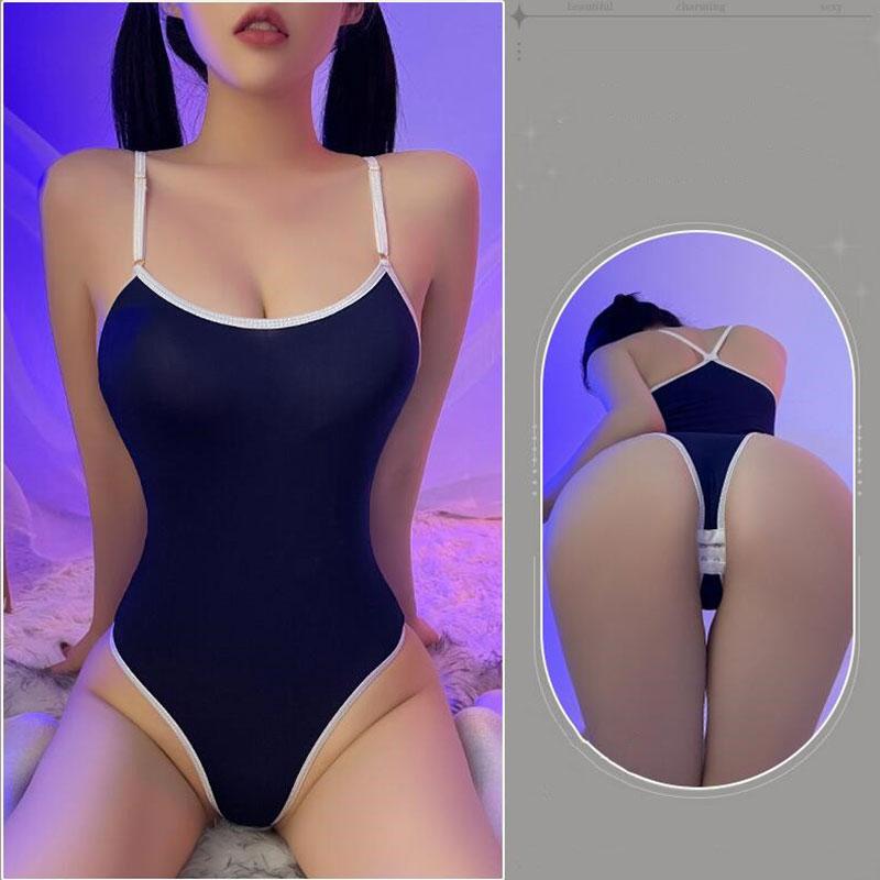 Sexy Japanese Anime Cosplay School Student Swimsuit Open Crotch Lingerie Bodysuit Roleplay Night Party Clubwear Uniform