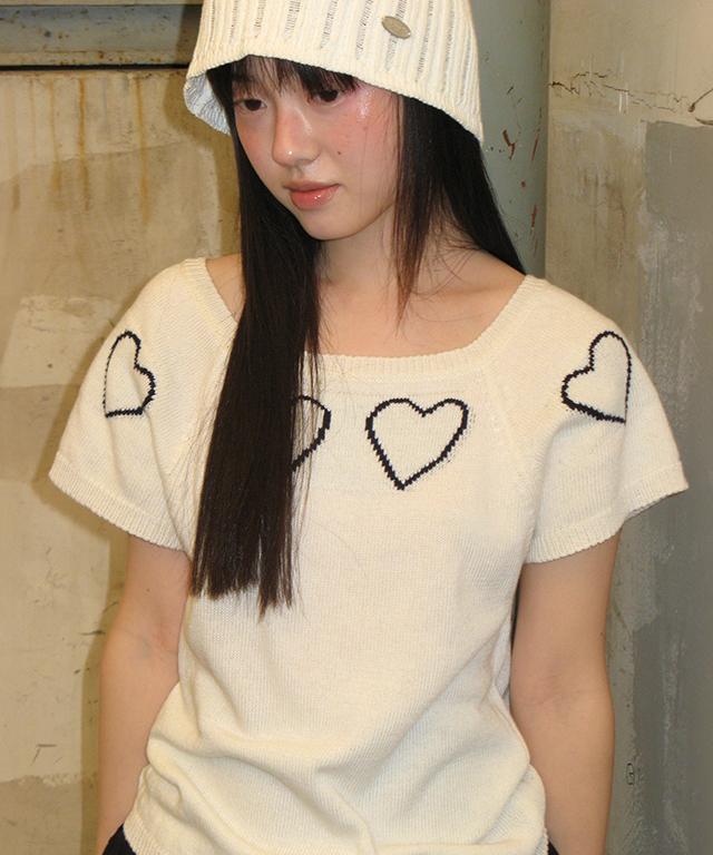 RONRON Heart Line Short Sleeve Knit Ivory