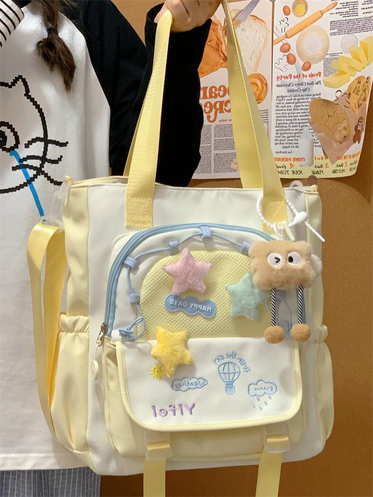 School Bag Cute Contrasting Color Small Fresh Messenger Bag Japanese College Style Sweet Large Capacity Tote Bag Student Class Tutoring Bag