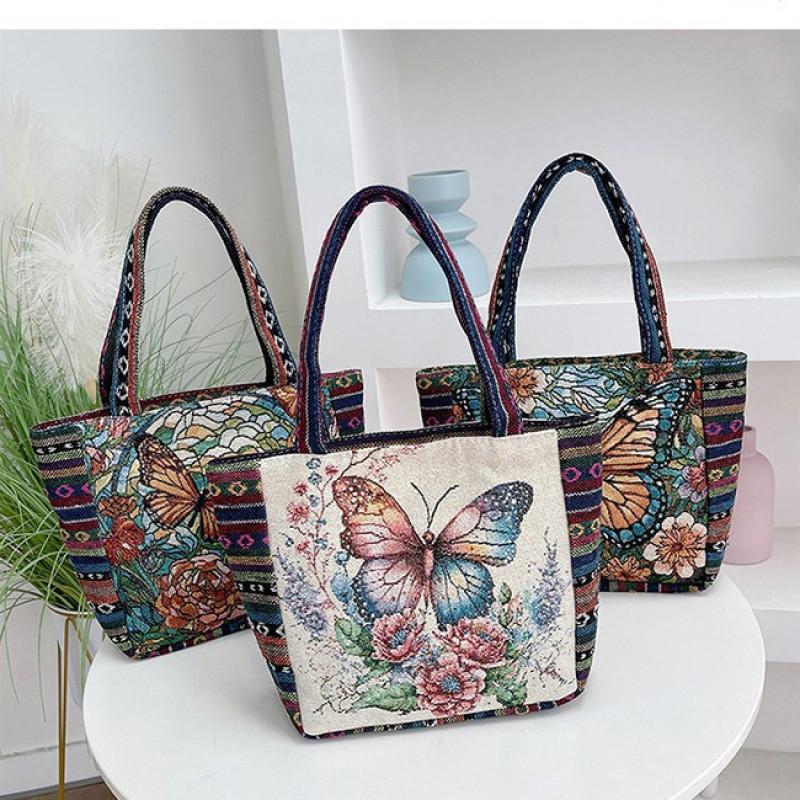 Bohemian Fabric Tote Bag With Contrasting Colors And Inner Zipper Pocket For Women