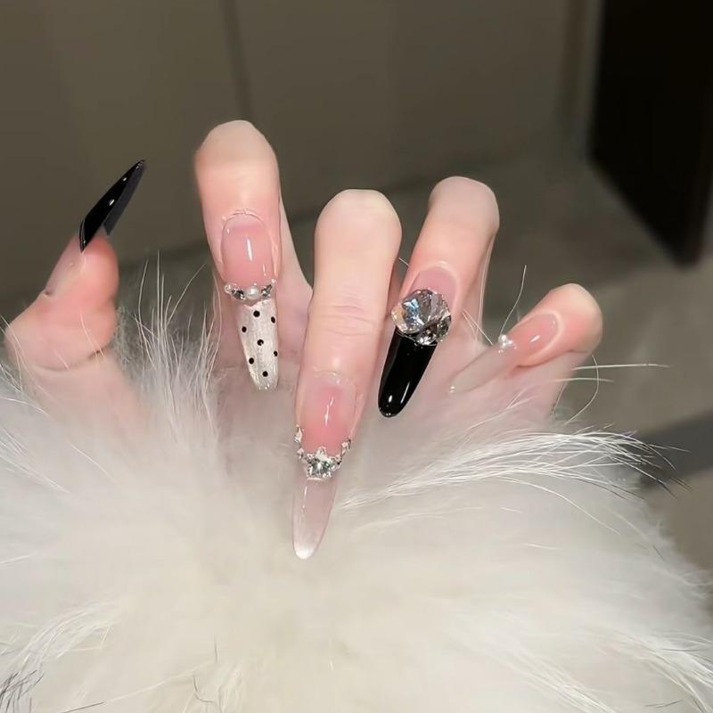 

New Fashion Luxury Long Tip Wear Armor Champagne Gold Nail Art Black Flash Cat s Eye Removable Handmade Nail Art Tool XS