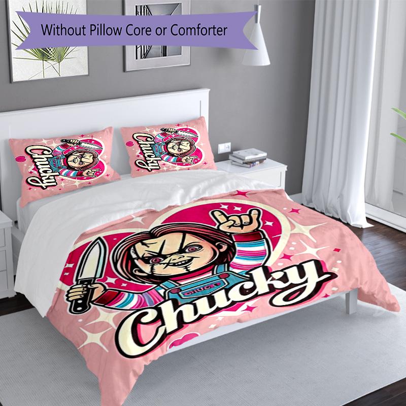 3pcs Chucky pattern bedding set duvet cover set includes duvet cover &pillowcases, perfect all season bedroom decoration & gift