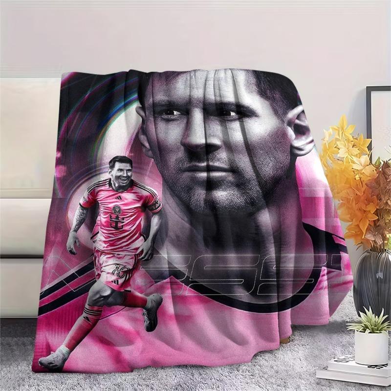 Lionel Messi Inter Miami Flannel Blanket Pink Football Star Print Soft Throw Blanket Soccer Fan Sofa Bed Home Decor Gift