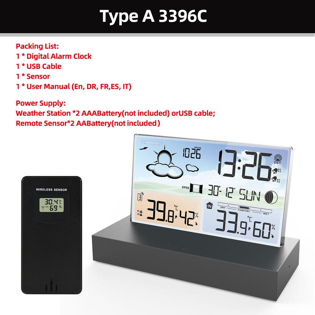 FJW4 Color WiFi Weather Station APP Control Smart Weather Monitor Indoor Outdoor Temperature Humidity Digital Clock Functions