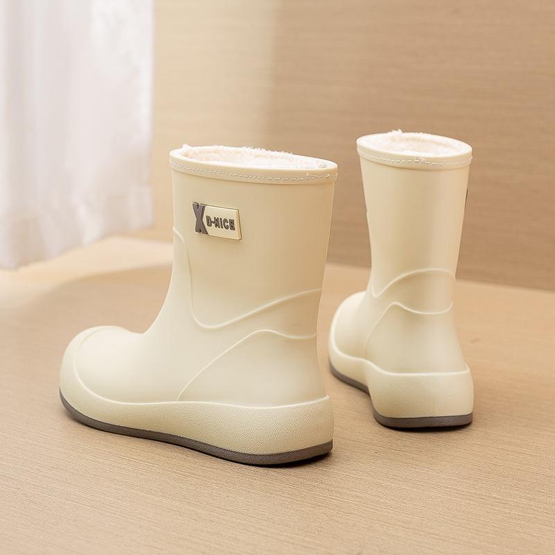 Fashion new women's wear-resistant rain shoes rain boots medium tube velvet warm water shoes kitchen non-slip waterproof work rubber shoes