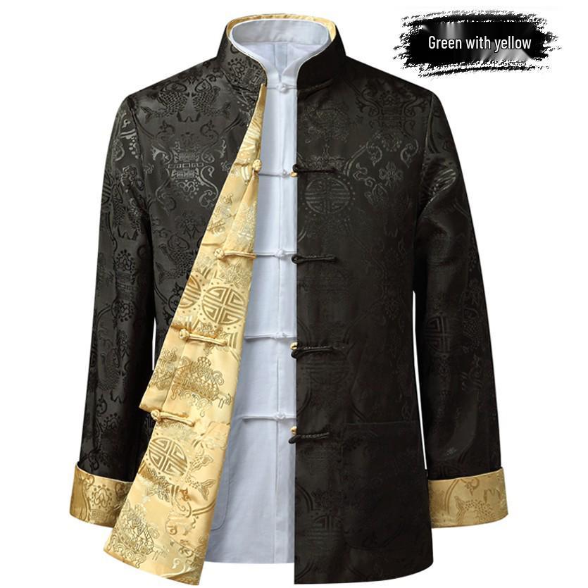Men's Double-Sided Tang Suit Jacket – Spring/Autumn Ethnic Style with Frog Buttons and Stand Collar