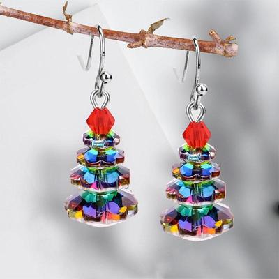Creative Multi-Layer Crystal Christmas Tree Dangle Earrings - Women's Holiday Gift