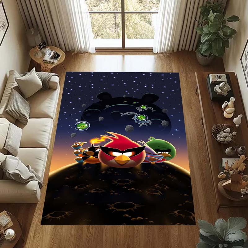 Various Styles of Angry Birds 2 Themed Printed Rugs for Soft Bedroom Floors, and Non-slip Welcome Mats for Home Laundry Rooms.