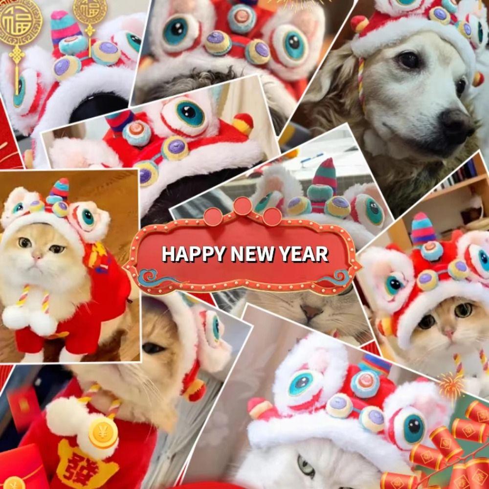 Soft Cat Dance Lion Hats Cartoon Pet Christmas Costume Cat New Year's Headwear  Dress Up Supplies