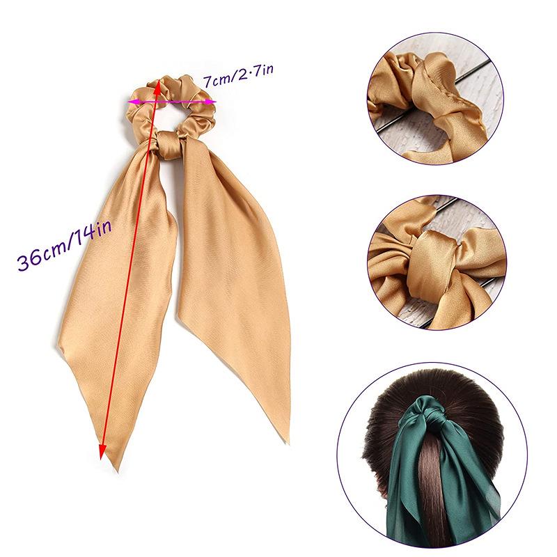 Solid Color Satin Flowing Ribbon Scrunchie & Silky Square Scarf Ponytail Hair Tie