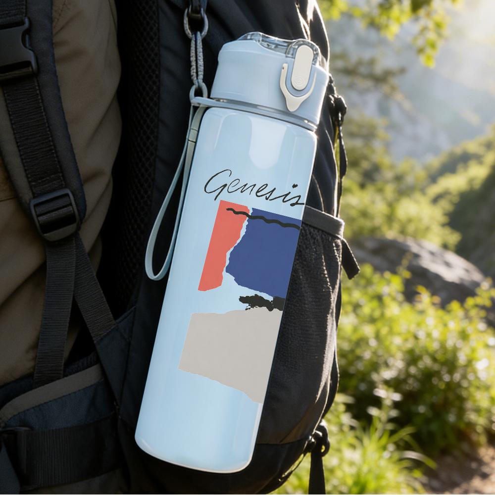 1PC Abstract color block rectangular print 750ml colorful plastic sports water bottle leakproof pop up lid with straw for outdoor work home use